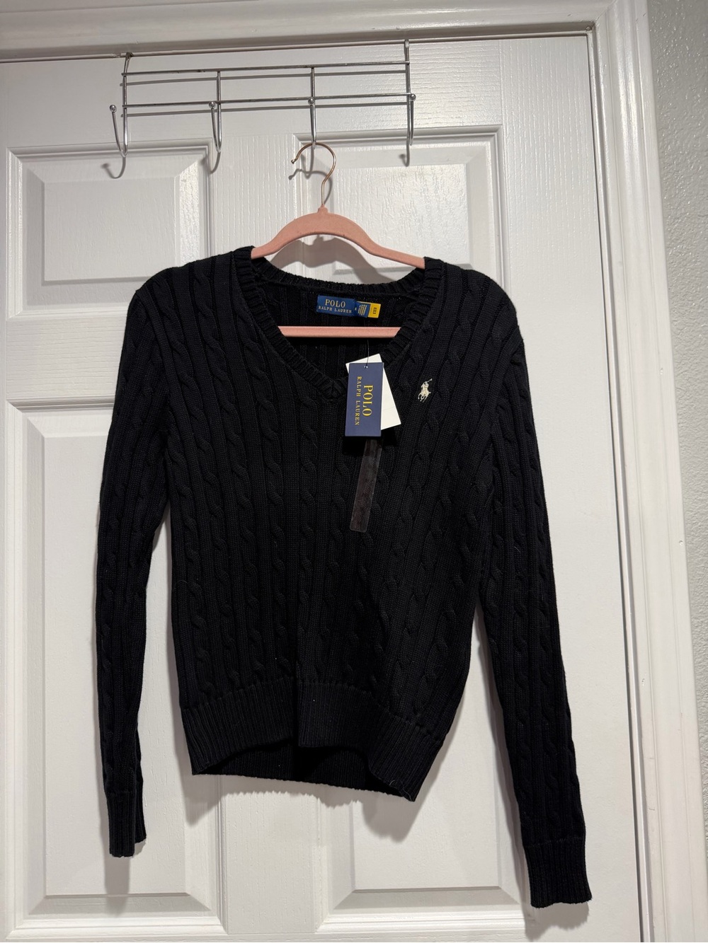 Polo by Ralph Lauren Black Cable-Knit V-Neck Sweater Women's